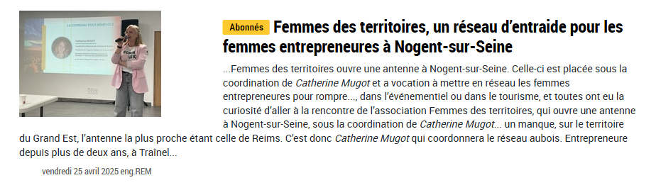Article Est Eclair Femmes des Territoires Nogent